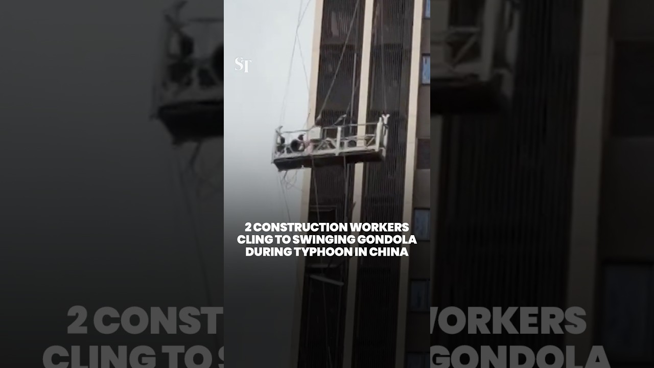 Construction workers stuck on fiercely swinging gondola during Typhoon Noul in China