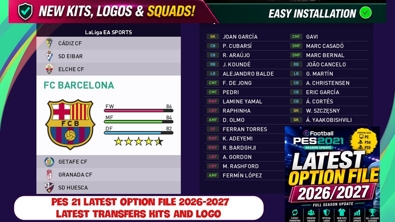 PES 2021 Option File 2026/2027 Season Update | Latest Transfers, Kits & Logos | PC/PS4/PS5