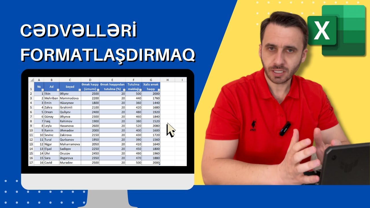 Excel dərs - 11, Cədvəllərin hazırlanması, Sətir və Sütunların əlavə edilməsi, silinməsi, hesablama