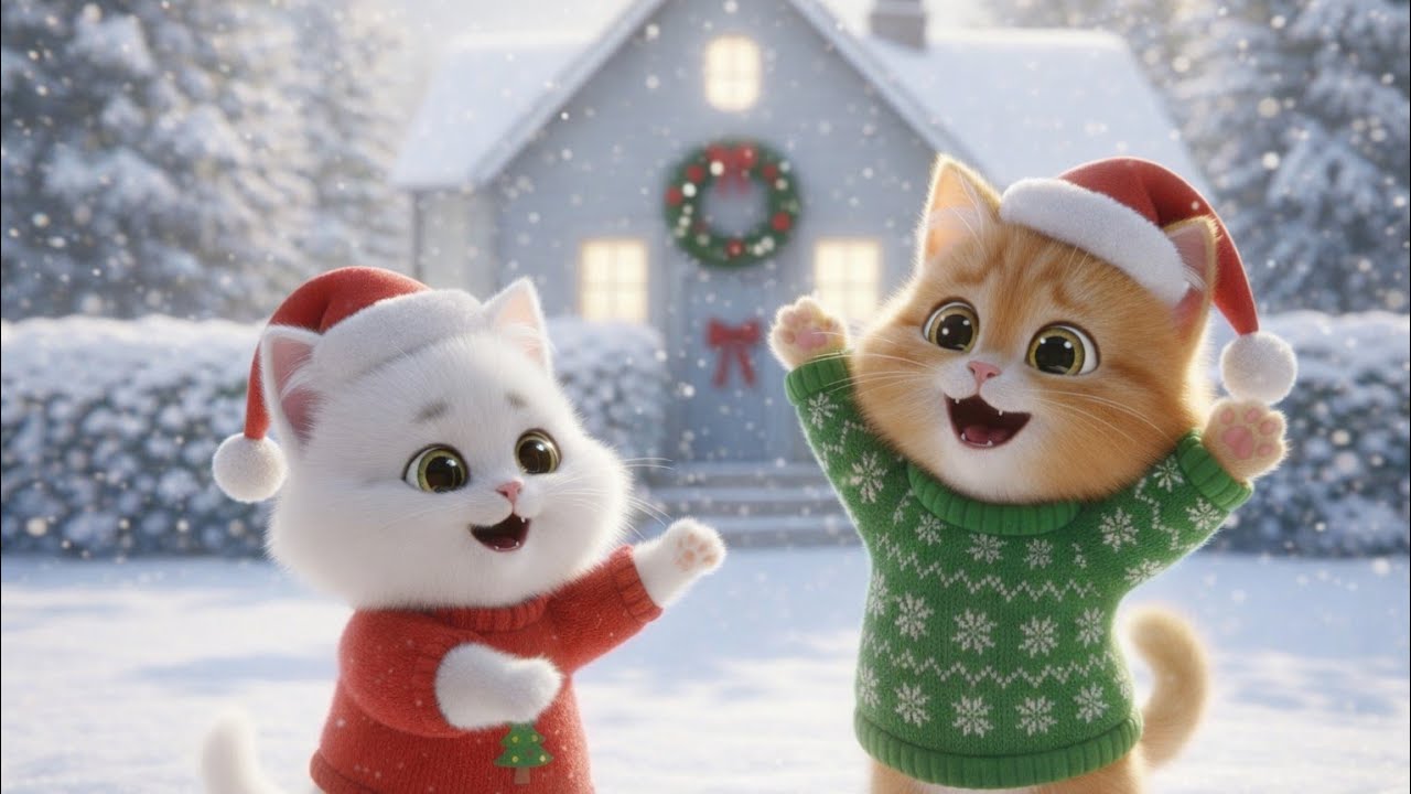 ❄️ Snowy Christmas Fun with Two Cute Kittens! 🎄