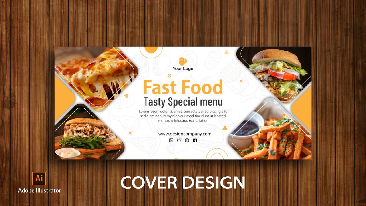 How to Create Food Facebook Cover Design in Adobe Illustrator tutorial #coverdesign #design