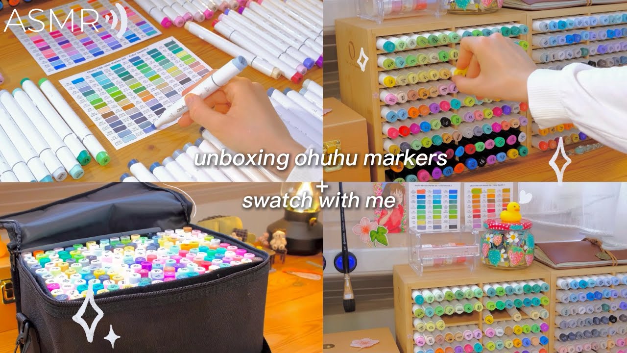 unboxing ohuhu markers🍬swatch with me (ASMR)☆★彡