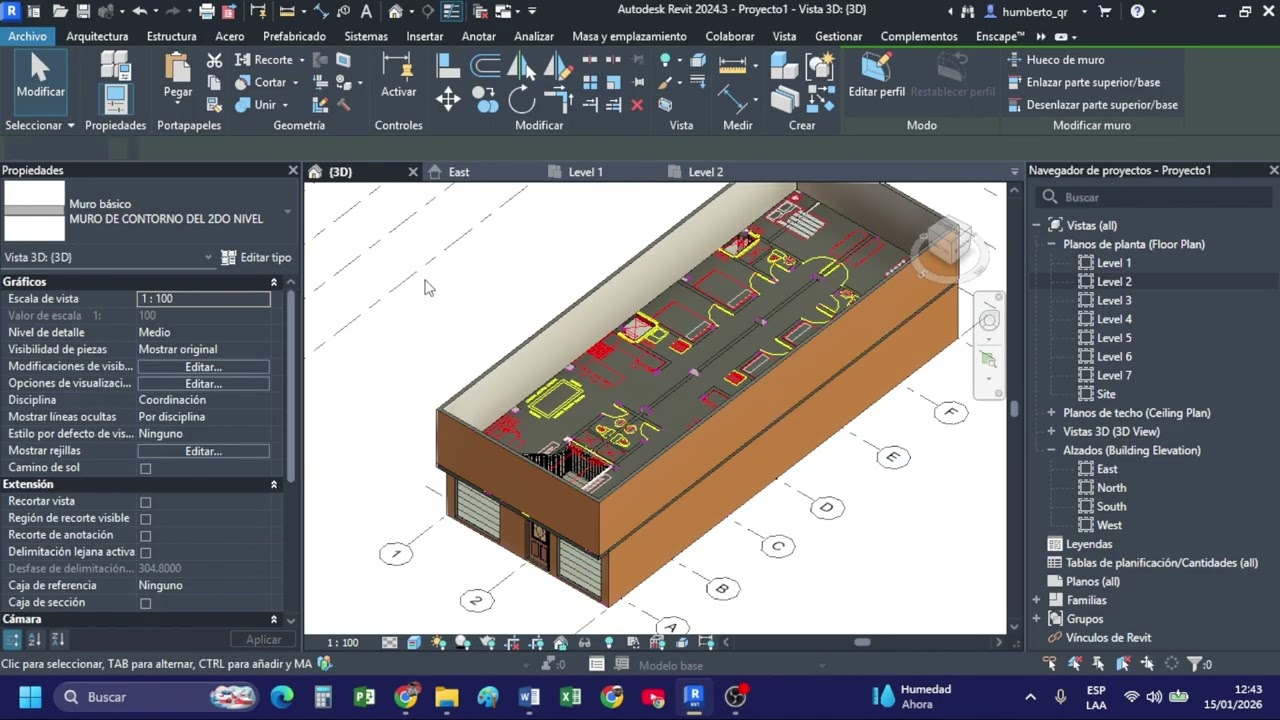 Curso de REVIT ARQUITECTURA 2026 desde CERO | Clase 4: Muros, Losa y Agujeros @QUINTEROS.H