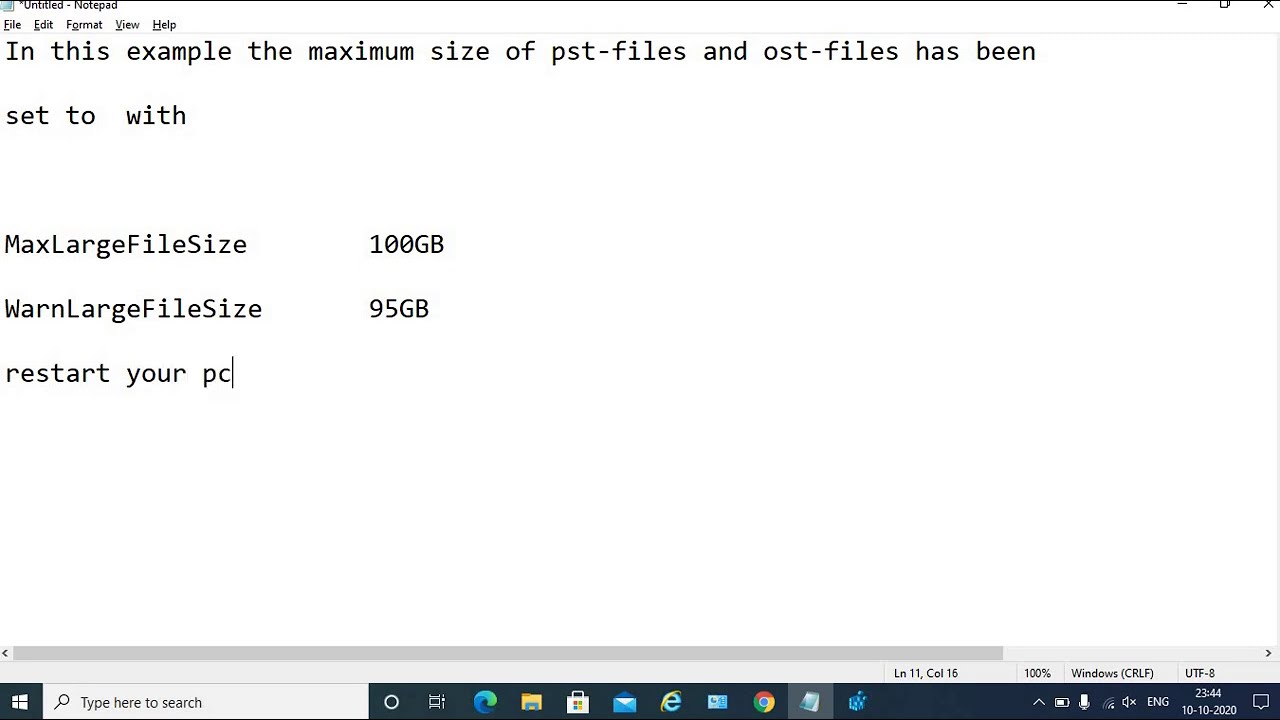 HOW to Increase maximum size for PST -files and OST -files