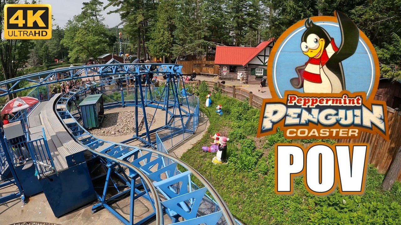 Peppermint Penguin Coaster POV (Front Car, 4K 60FPS), Santa's Village SBF Spinner | Non-Copyright
