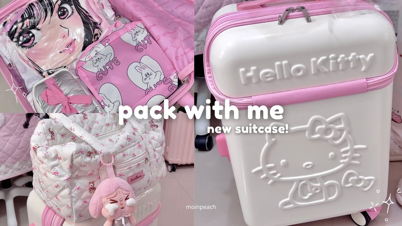 Pack With Me 🧳 Hello Kitty Pink Luggage Unboxing & Cute Travel Essentials 🌸✈️ 