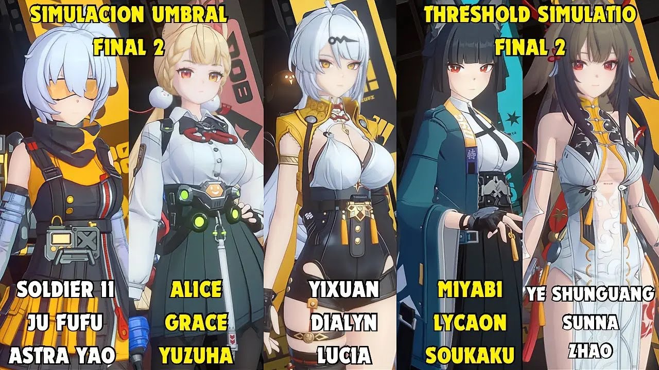 Zenless Zone Zero / Threshold Simulation / Soldier 11, Alice, Yixuan, Miyabi Ye Shunguang.