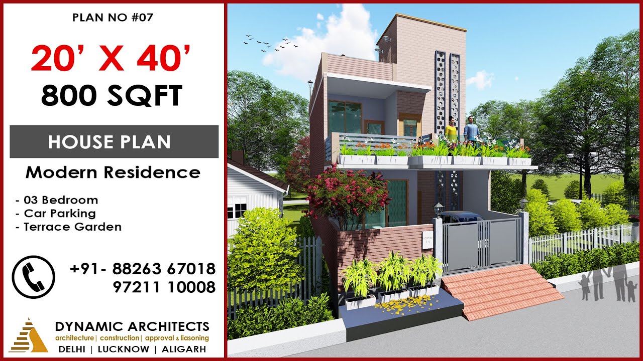 20 x 40 feet, 800 Sqft Small Modern House Plan & Interior Design, with Car Parking & Terrace Garden