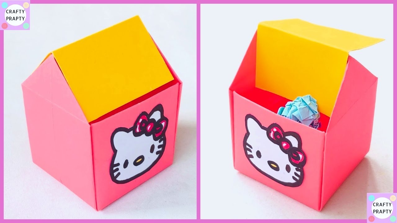 How To Make Hello kitty Origami Trash Bin /DIY Origami Paper Waste Bin