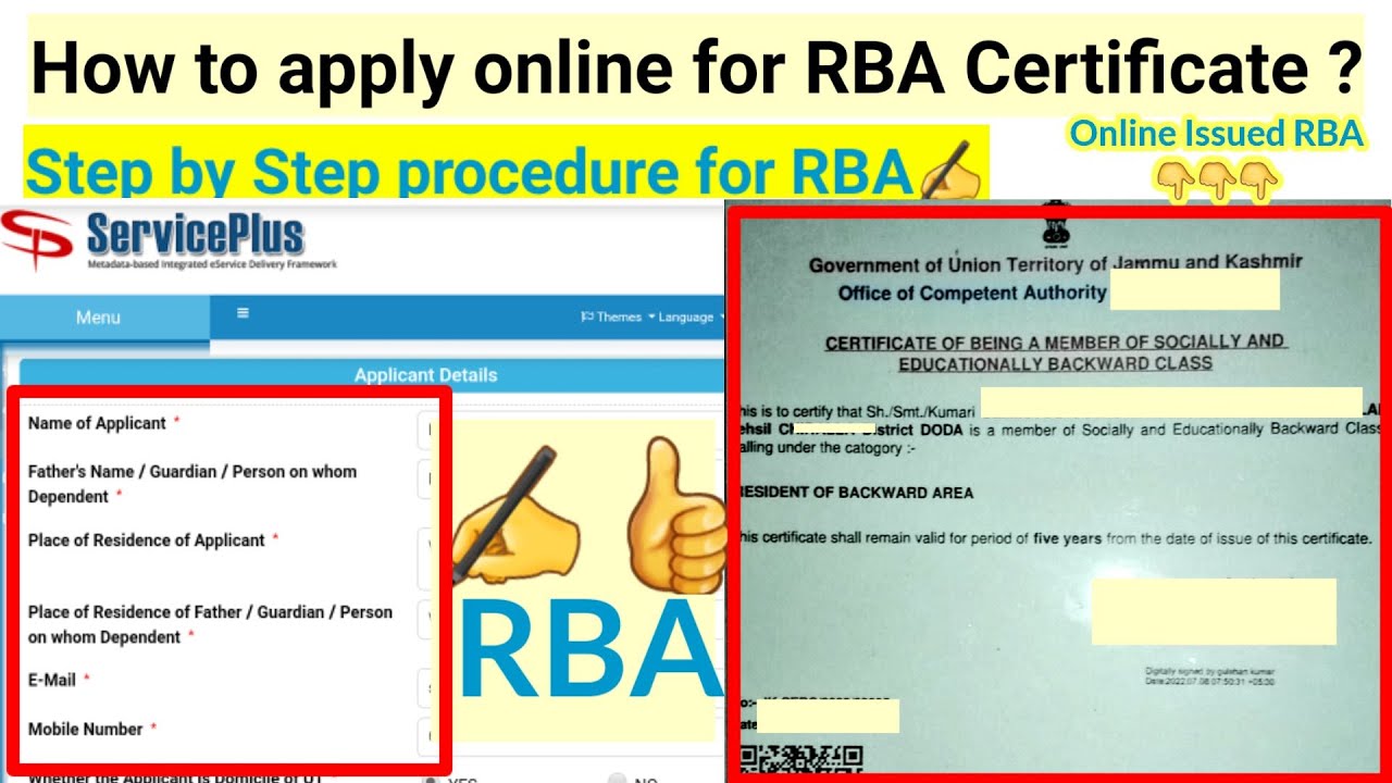 How to apply for RBA certificate in Jammu and kashmir || how to apply online for RBA in serviceplus