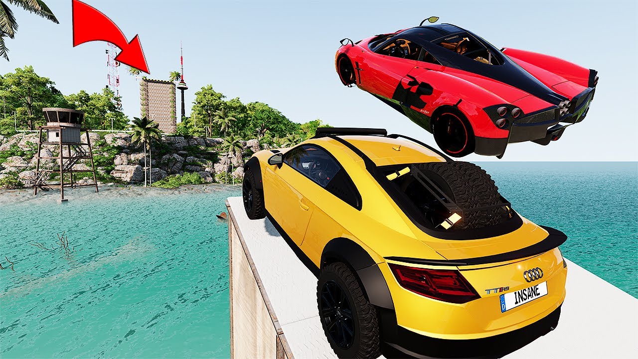Samochody kontra wysokie skoki na rampie &ndash; Wypadki samochodowe Sports Lux &ndash; BeamNG Drive