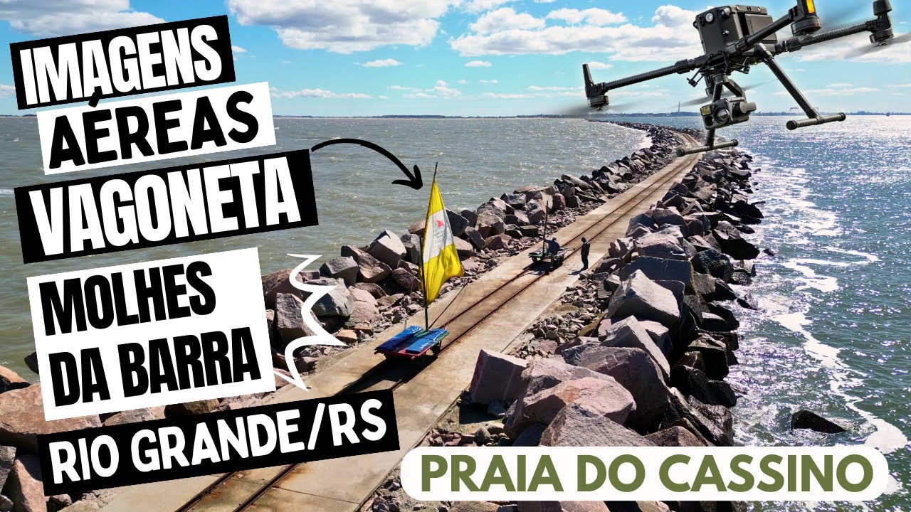 Voo de Drone na Vagoneta até o Farol: Explorando os Molhes da Barra em Rio Grande/RS