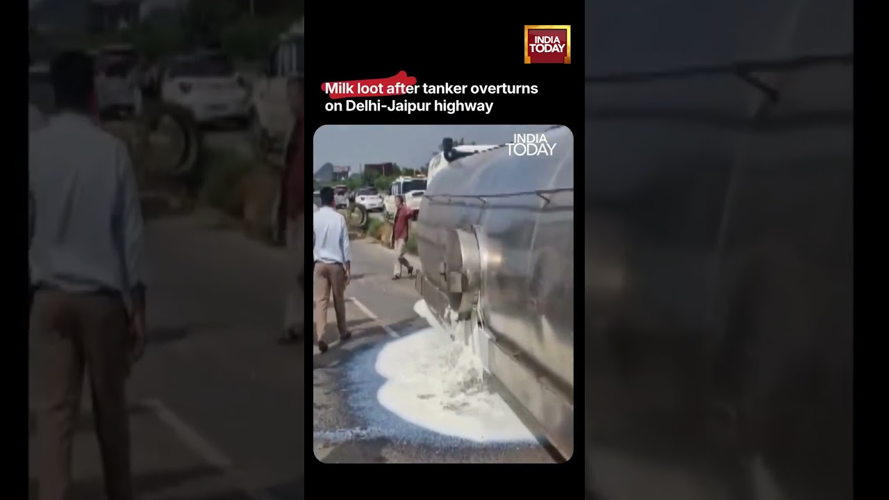 Watch: People Collect Spilled Milk After Tanker Crash Near Kotputli | #milk #delhijaipurhighway