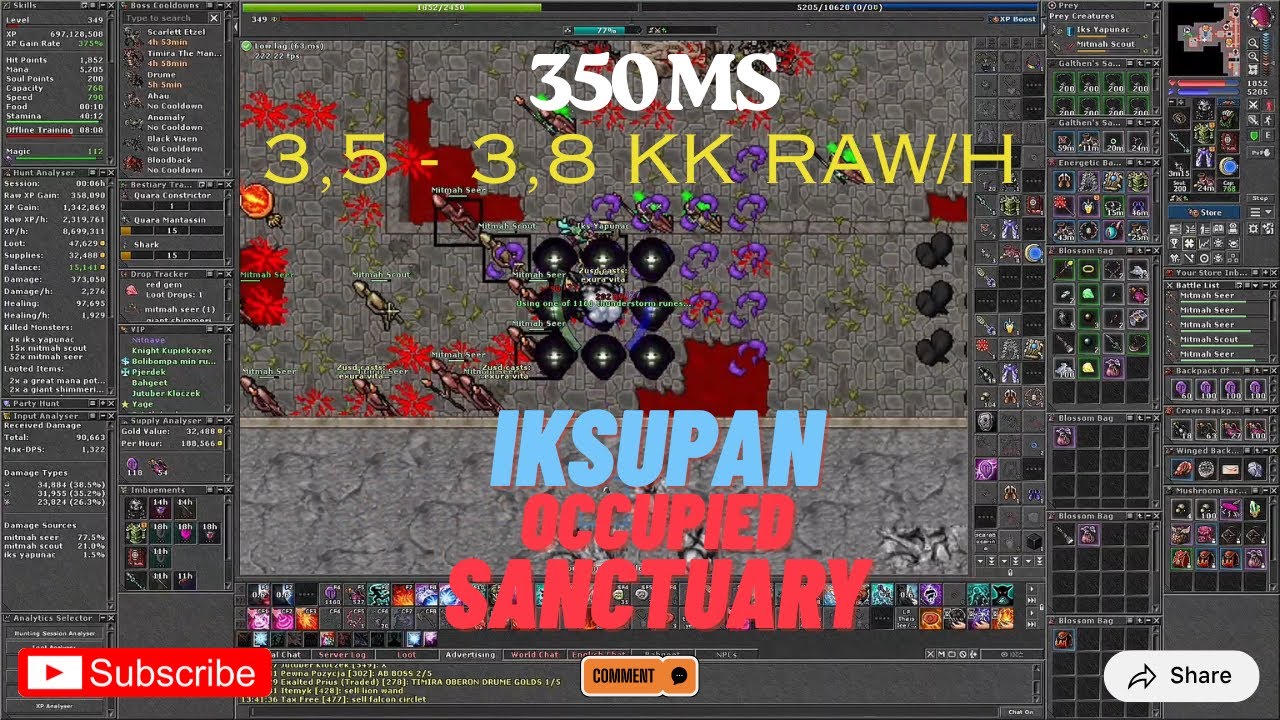 Tibia Iksupan Occupied Sanctuary 💪 350 MS 💪 Sonira 3,5 - 3,8 kk RAW XP/H - without the use of tp!