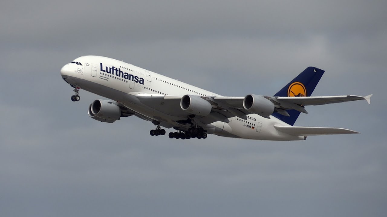 Lufthansa A380 Takeoff at San Francisco International Airport
