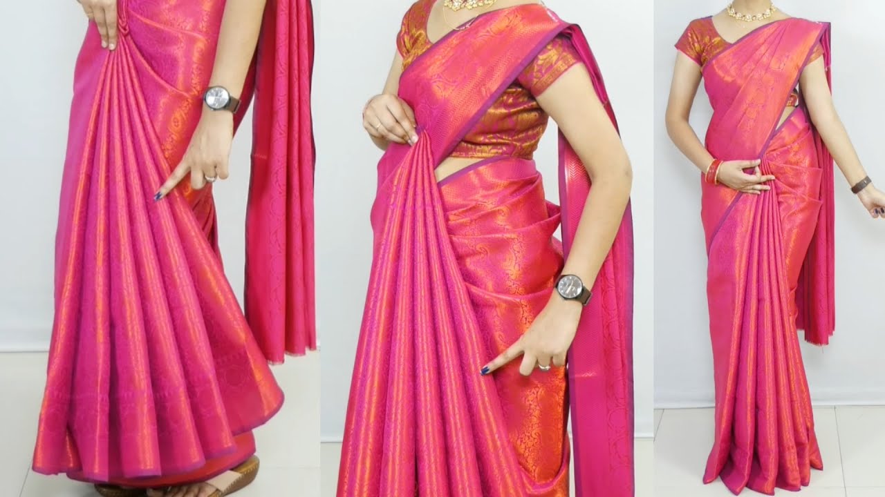 Beautiful Kanjivaram saree draping Tutorial easy & Perfect way in 5 min| how to wear a saree