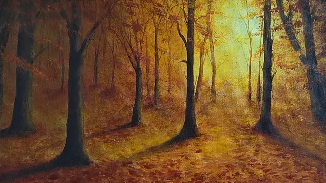 Como Pintar Un Bosque Oto&ntilde;al Con Acrilicos Facil