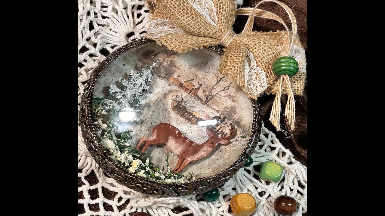 DIY Декупаж. 🎇 Новогодний сувенир. 🎄  Медальон с оленем. 🦌