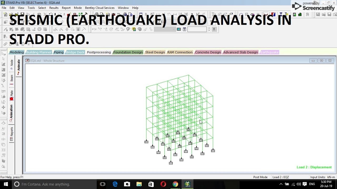 Seismic (earthquake) load analysis in stadd pro v8i .