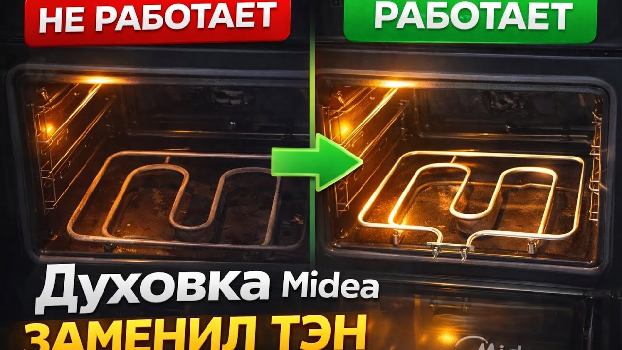Мидея духовка нижняя сторона не работает заменил на новый ТЭН