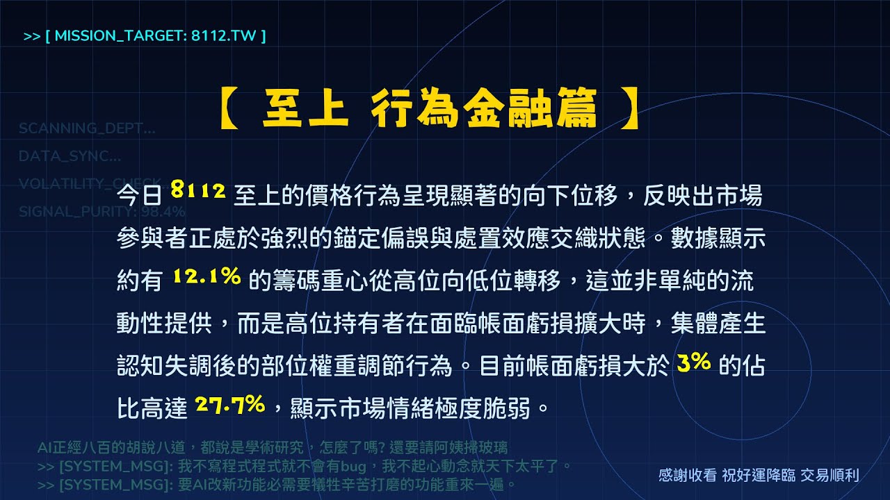 8112 至上 主力控盤筆記 | SMC 籌碼大解密 | 集體處置效應引發的重心下移 (行為金融篇)