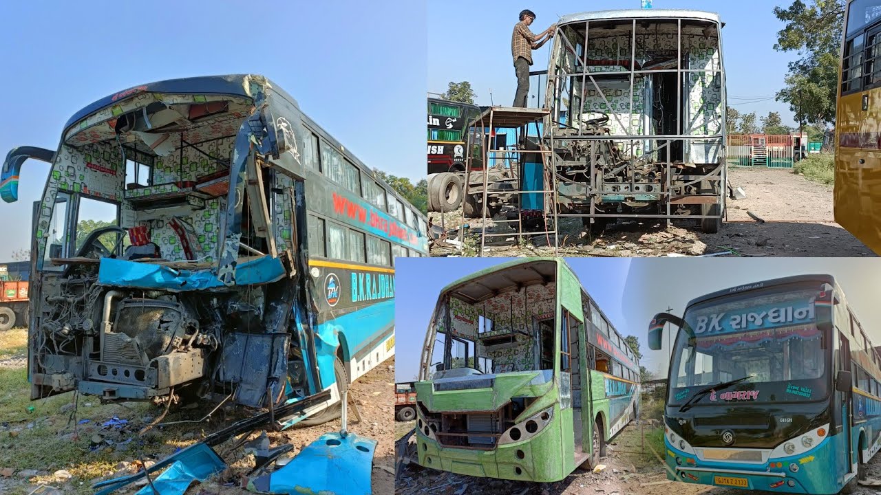 ACCIDENT SLEEPER  BUS FULL REPAIRING PROCESS IN ONE VIDEO | PROCESS OF BUS REPAIRING | SURAT GUJARAT