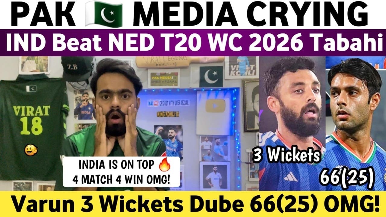 Pak Media Crying on Ind Beat Ned T20 WC 2026 | Ind Vs Ned T20 WC Match 2026 | Varun 3 Wicket Dube 66