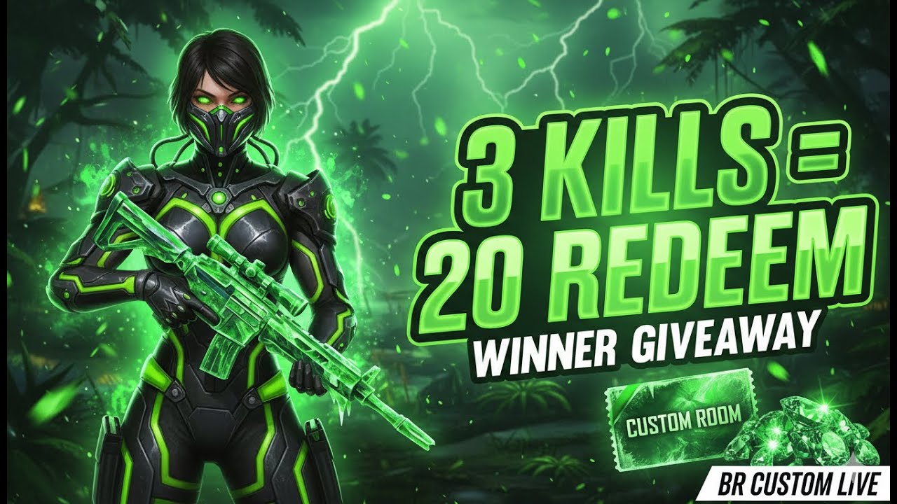 😱 ONLY 3 KILLS = 20 REDEEM CODES! Free Fire BR Custom Giveaway Live 🎁
