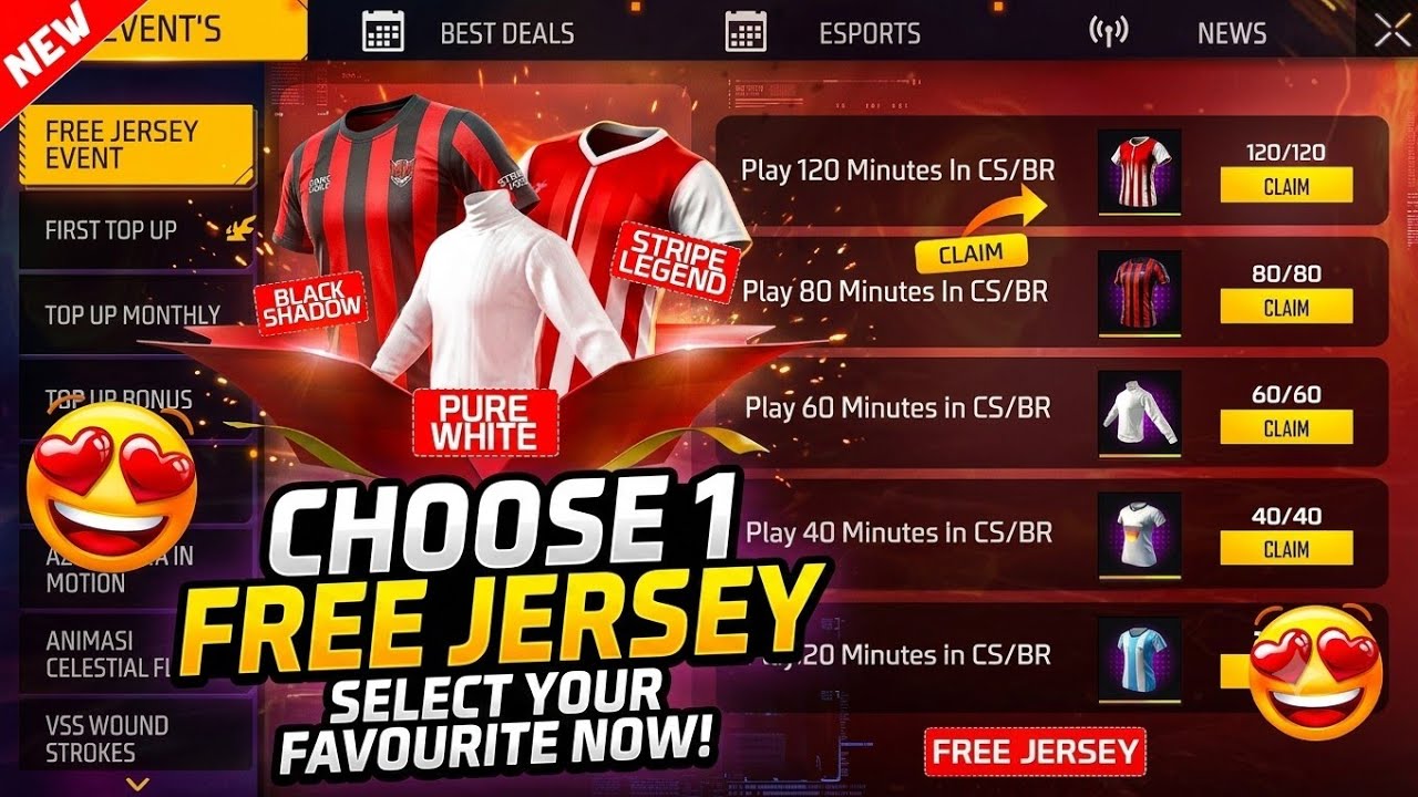 FREE JERSEY + EMOTE🤩EVENT FREE FIRE | FREE JERSEY EVENT FREE FIRE | FREE FIRE NEW EVENT