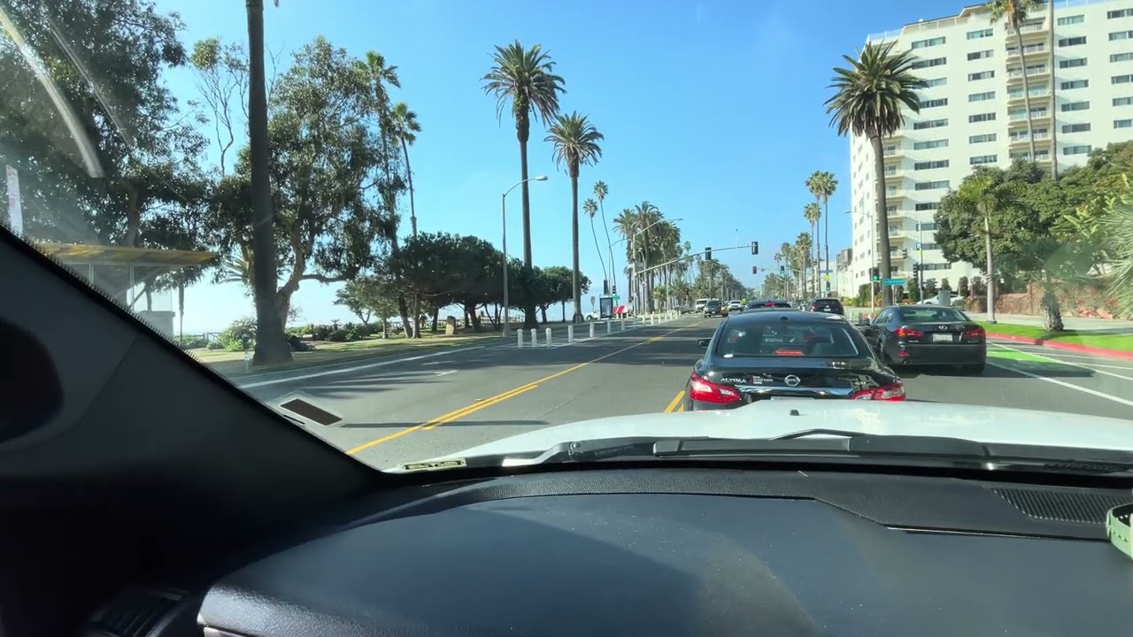 POV Driving through Santa Monica to Pacific Coast Highway