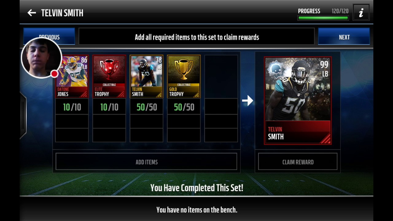 I just completed the positional hero set for 99 ovr Telvin Smith!