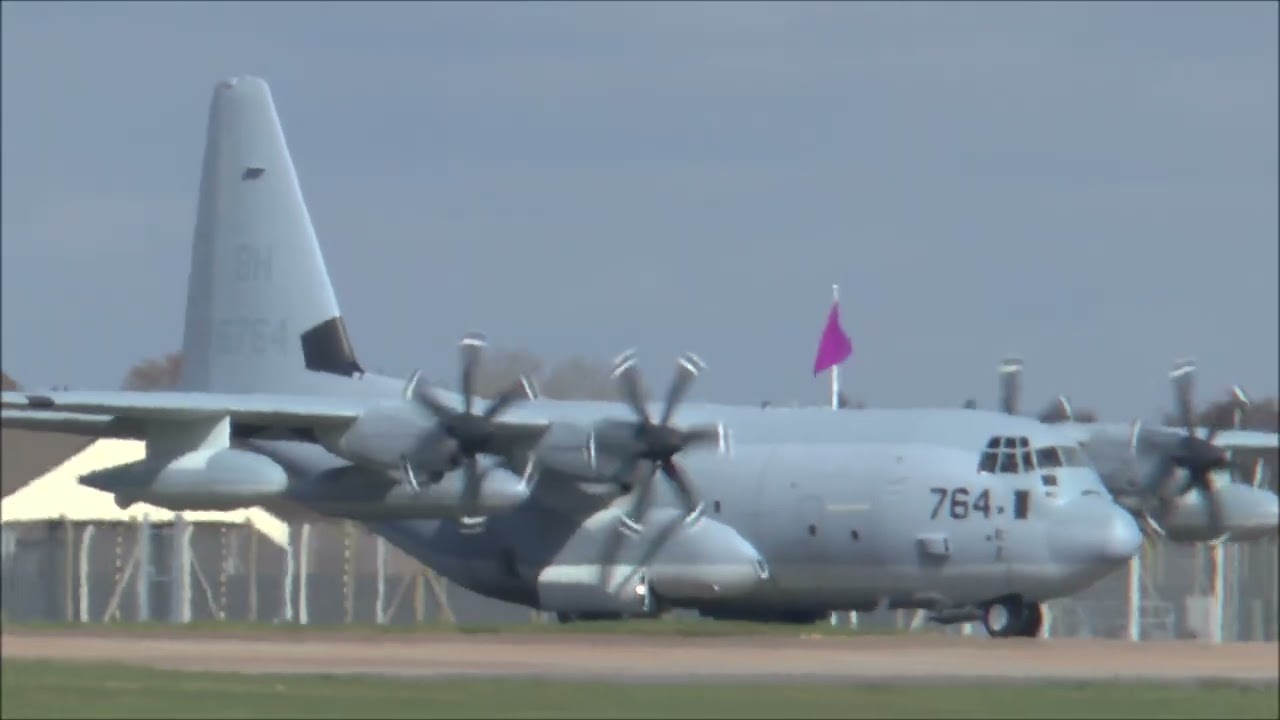 RAF Mildenhall, 17th April 2016. Marian KC-130T Hercules, U.S. Marian Corps Presidential MV-22Ospray