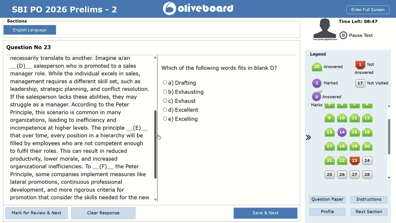 SBI PO oliveboard live mock no 2