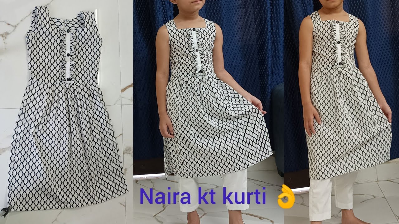 8 to 9 years baby girl naira style kurti //cutting and stiching | how to make girls slite kurti