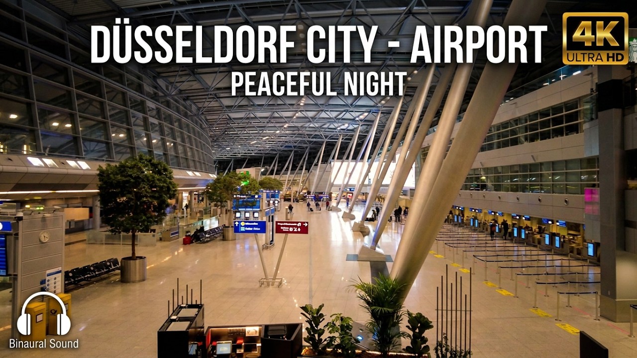 DUSSELDORF CITY WALK • GERMANY 4K 60FPS | POV PEACEFUL NIGHT AIRPORT | 3D AUDIO | NO TALK | CALM TV