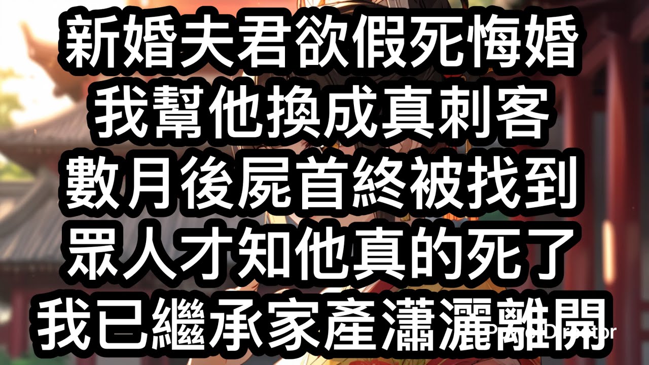 《夫君假死毀婚後》新婚夫君想要假死悔婚，帶著心愛的女子雙宿雙飛。我乾脆幫他一把，把他僱來演戲的刺客換成真刺客。數月後，他的屍首被找到，眾人才知道他不是假死，而是真的死了。