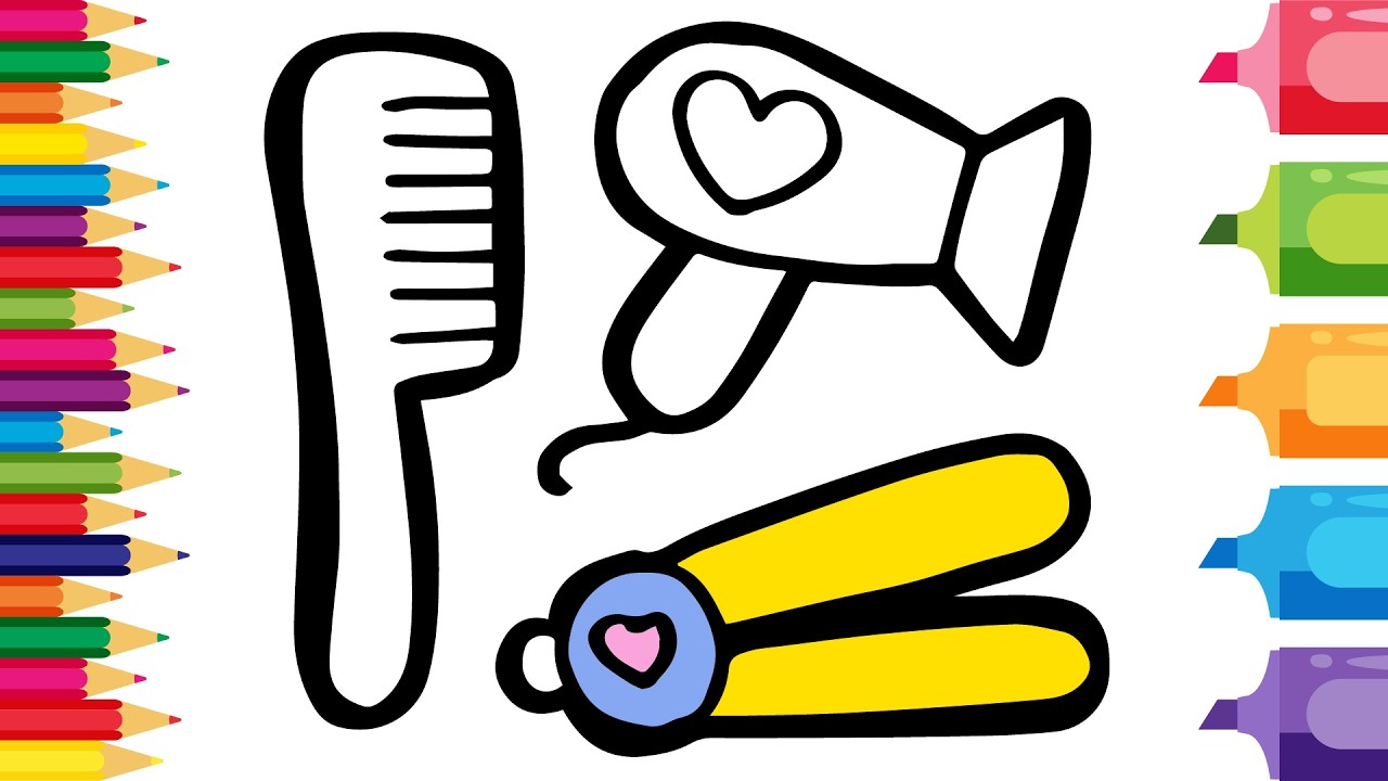 How to draw a Comb - hair dryer - hair straightener | Step by Step Easy