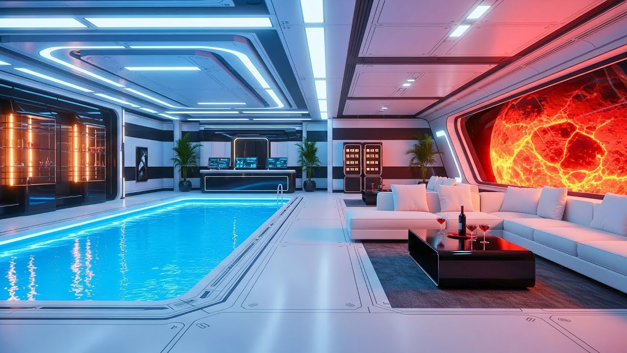 🎵Cosmic Inferno Lounge Space Pool – Ambient Music & Relaxing Sci-Fi Atmosphere 4K Ultra HD | 2 Hours
