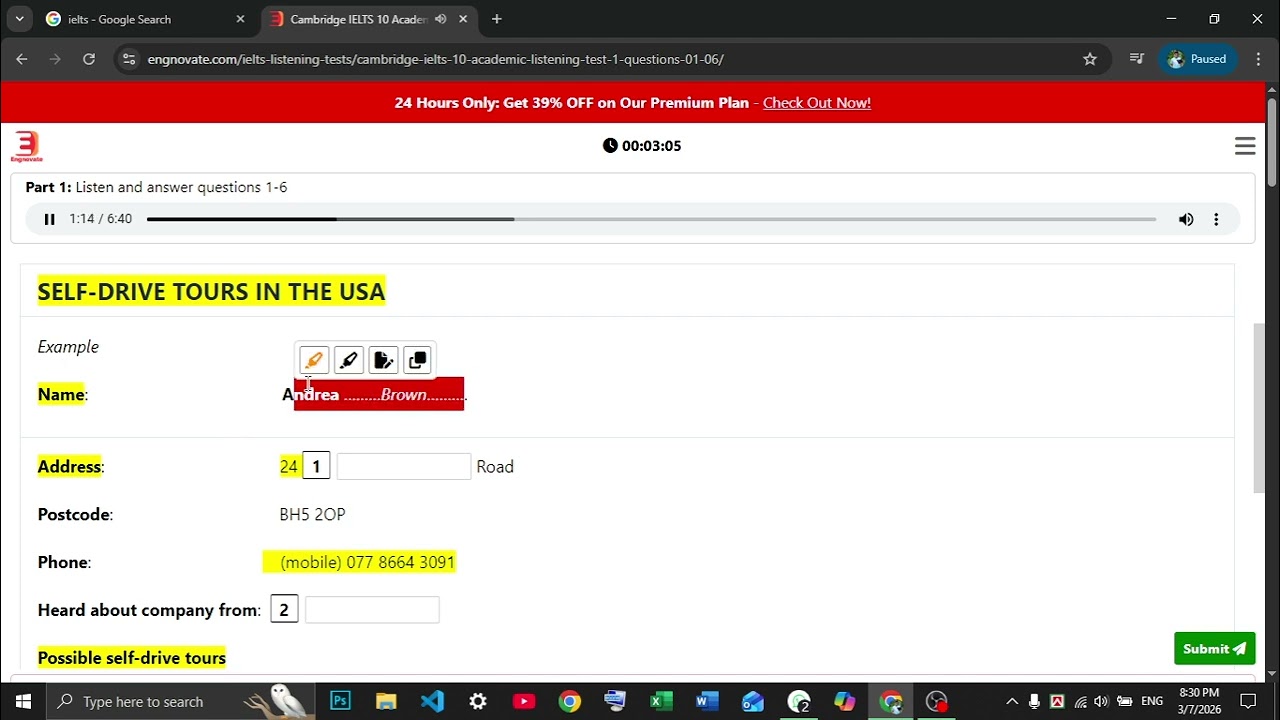 IELTS Listening Part-1 || Cambridge 10 Test 1