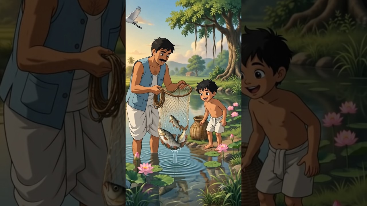 🐟 Fresh Pond Fish Curry & Fish Puturi 🐠 | 🌿90's Cozy Village Life 🏡 | Ghibli Animation