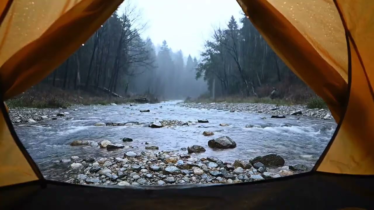 10 Hours Rainy Forest River Ambience Inside a Cozy Tent for Deep Sleep and Relaxing