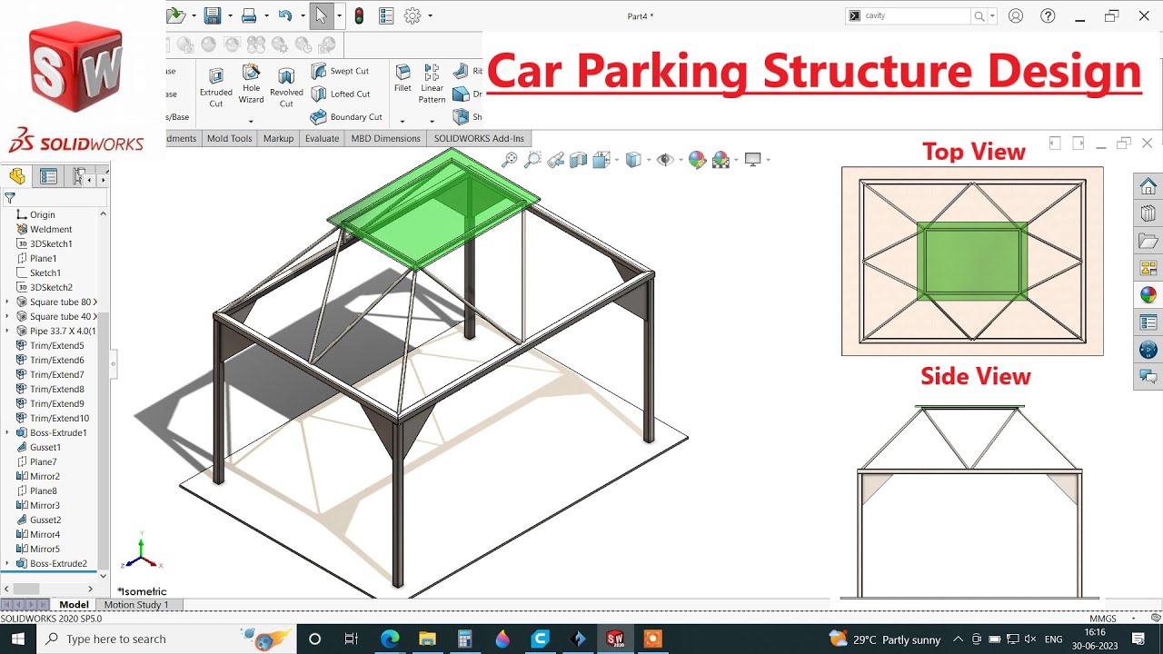 Solidworks  Weldments | How to design a Car Parking steel structure in Solidworks 2023