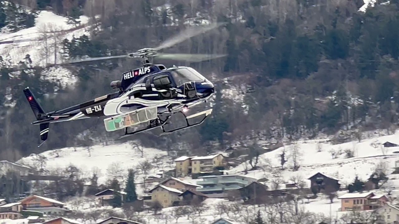 Eurocopter H125 Ecureuil AS350B3 HB-ZIJ Heli Alps landing Sion airport Valais Switzerland 27.12.2021