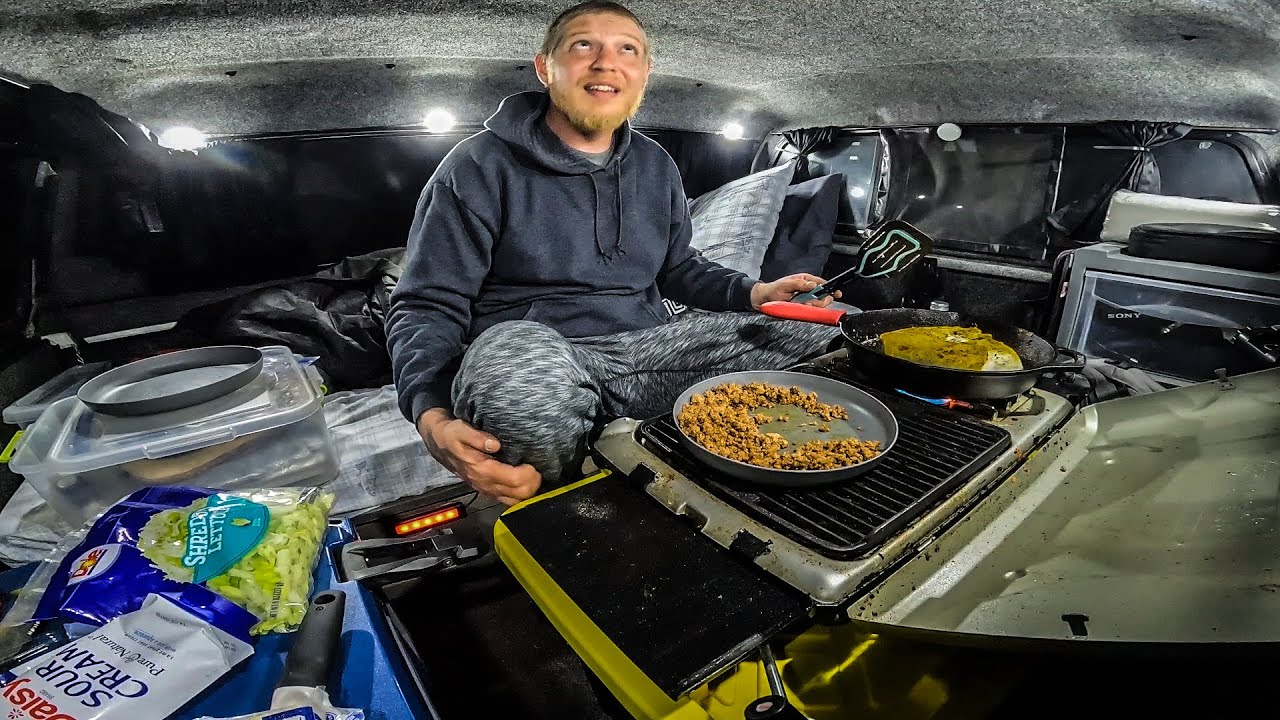 Truck Camping In A Severe Thunderstorm - Jesse James & Spicy Crunchwraps