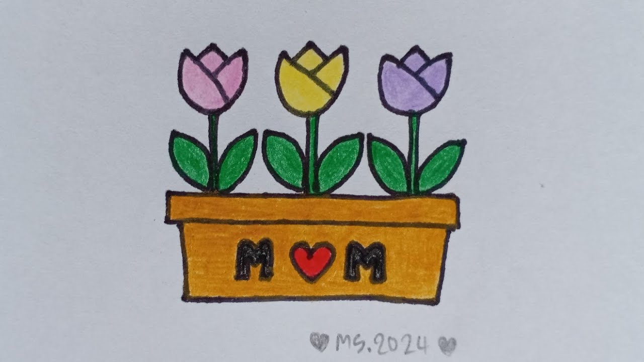 สอนวาดรูปกระถางดอกไม้ทำการ์ด​วันแม่​ | Drawing​ a​ Mother's​ Day​ Flower​ Pot | My Sky Channel.
