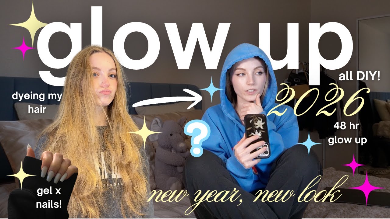 DIY Glow-Up for 2026, dyeing my hair and gel-X nails! 48 HR glow up at home🍒🎧🪴