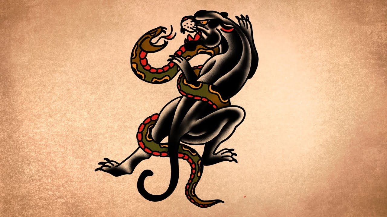 How to draw an old school Panther and Snake | Tattoo drawing Tutorial
