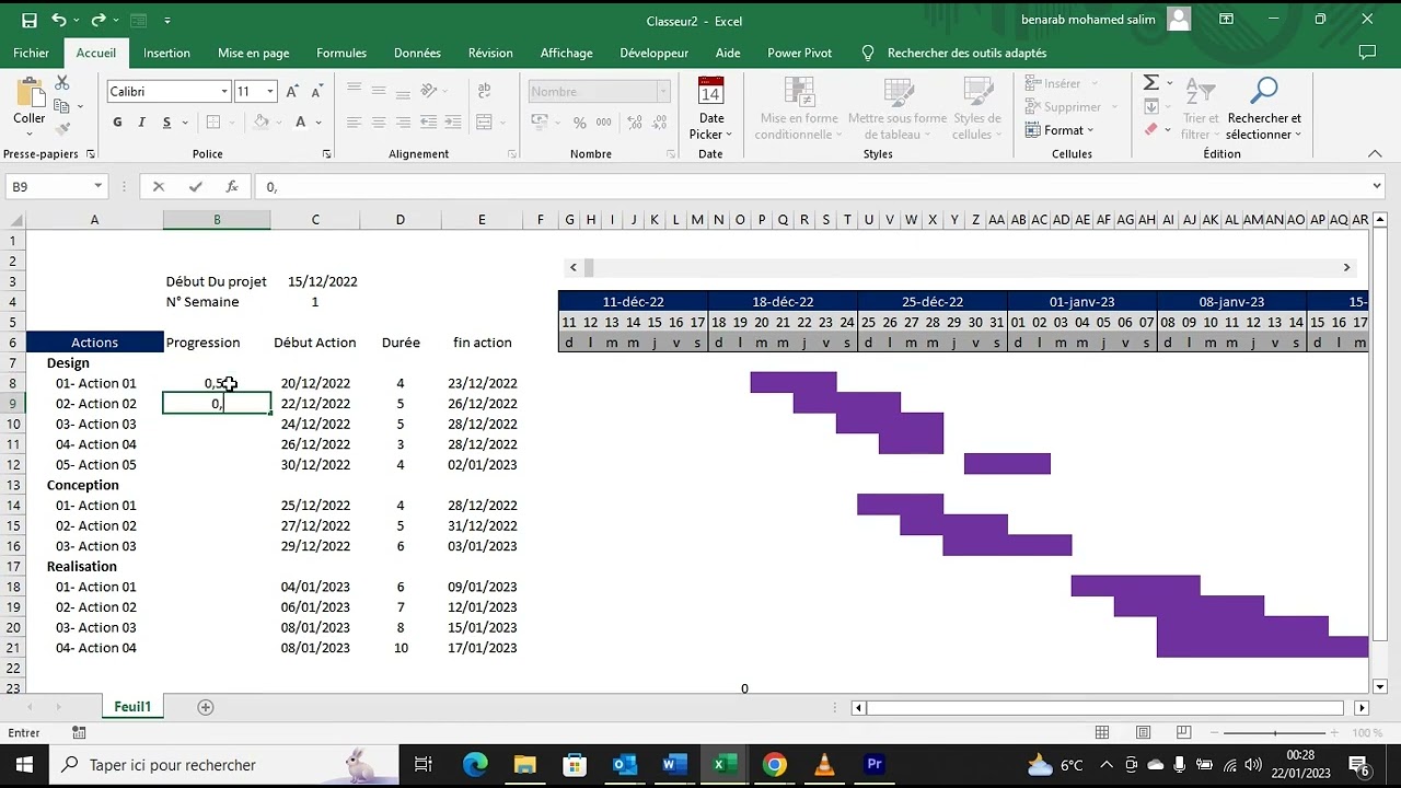 Diagramme de Gantt Excel