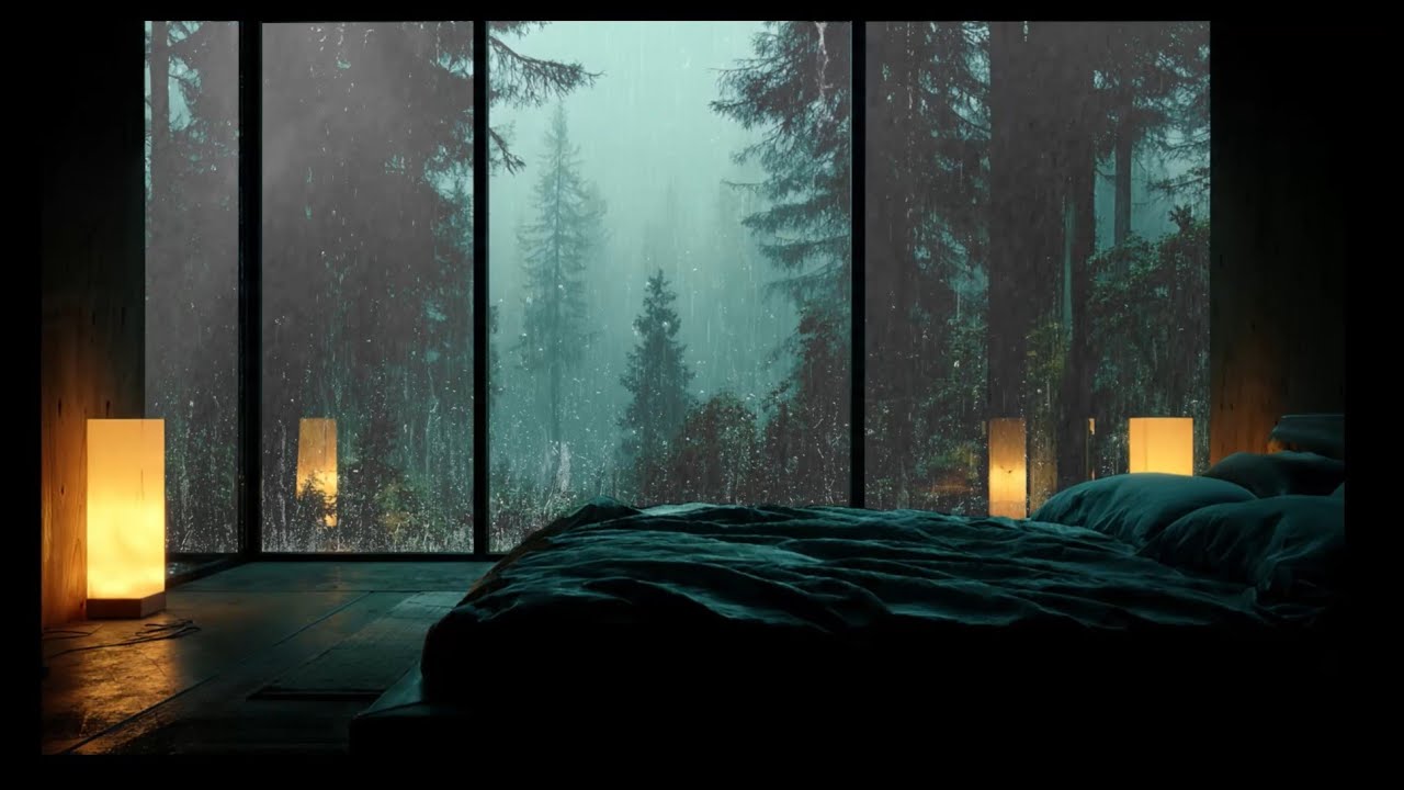 Rain on Glass in a Forest Cabin 🌧️ Cozy Bedroom Ambience for Deep Sleep & Focus