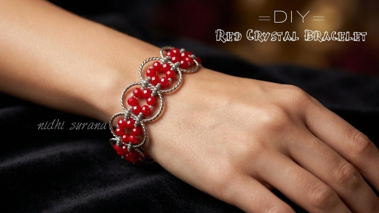 DIY Red Crystal Flower Bracelet with Silver Circles | Easy Beading Tutorial